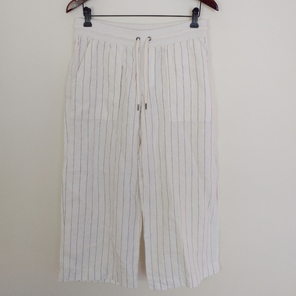 Athleta Stripe Bali Linen Crop White Size 8 - Picture 2 of 10